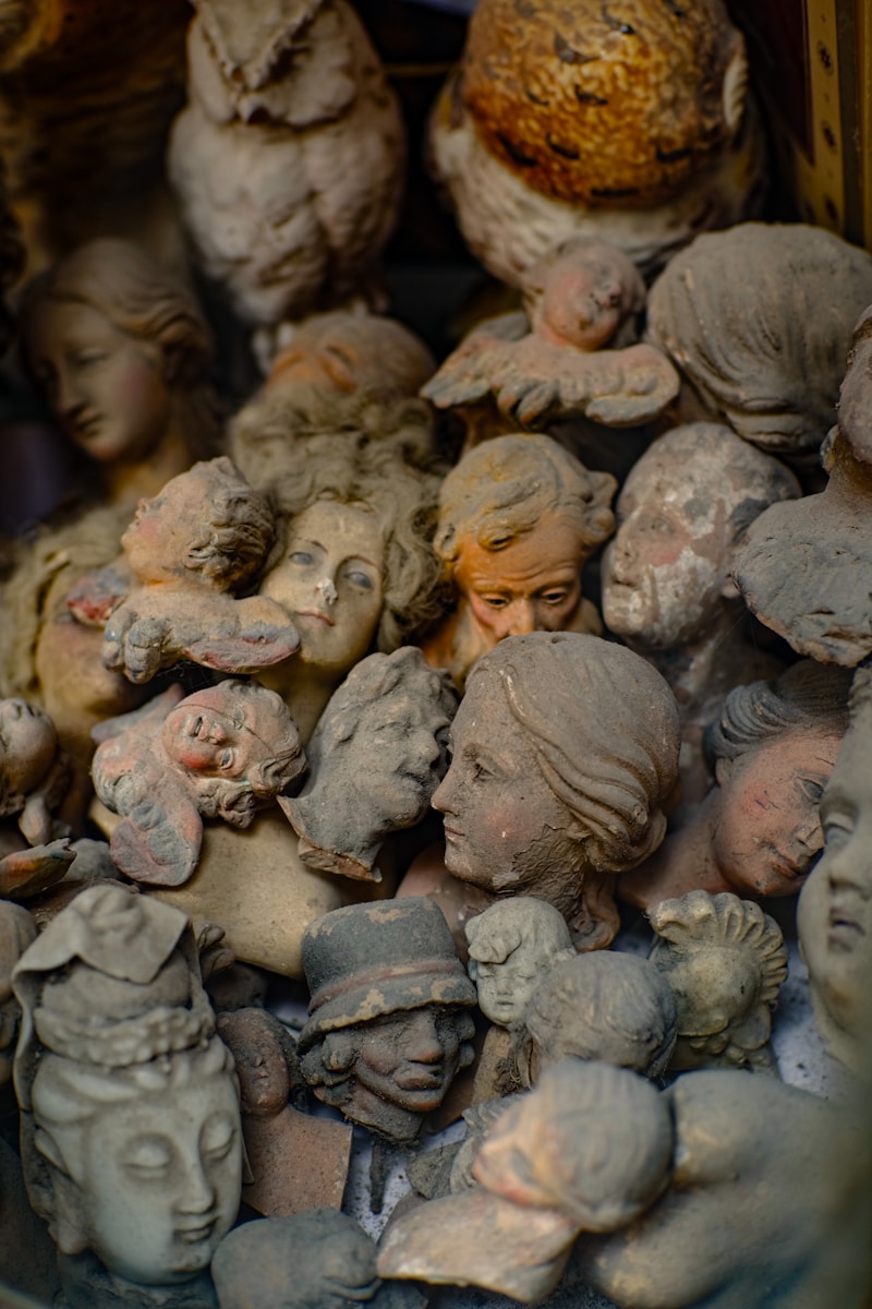 A pile of clay statues sitting next to each other